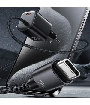 СЗУ Usams US-CC261 GaN JC Ser. 20W (2USB-C) + кабель Type-C to Type-C Black