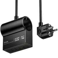 СЗУ Hoco AC34 Win 2 position 70W QC+PD (1USB-A/3C/1Socket) (1.5m) Black