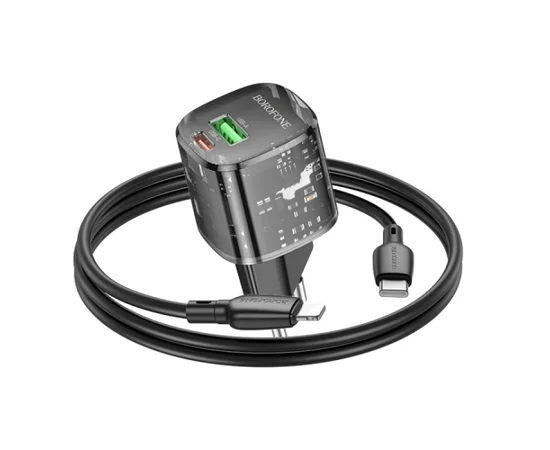 СЗУ Borofone BN17 Sunlight PD20W+QC3.0 (1USB-A/1C) + кабель Type-C to Lightning Transparent black