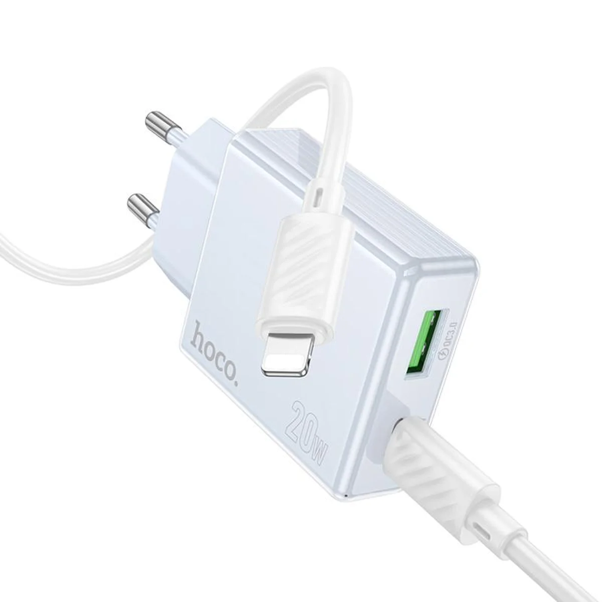 СЗУ Hoco C142A Direct PD20W+QC3.0 (1USB-A/1C) + кабель Type-C to Lightning Blue