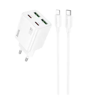 СЗУ Hoco N55 Fundador PD20W four-port (2USB-A/2C) + Type-C to Lightning White