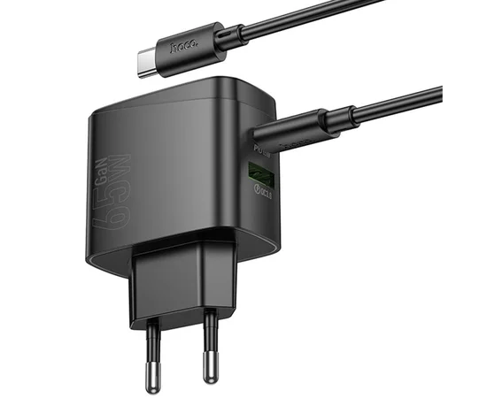 СЗУ Hoco CS63A Bright PD65W (1USB-A/1C) + кабель Type-C to Type-C Black