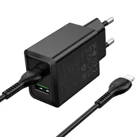 СЗУ Hoco N71 Nuevo PD30W+QC3.0 (1USB-A/1C) + кабель Type-C to Lightning Black