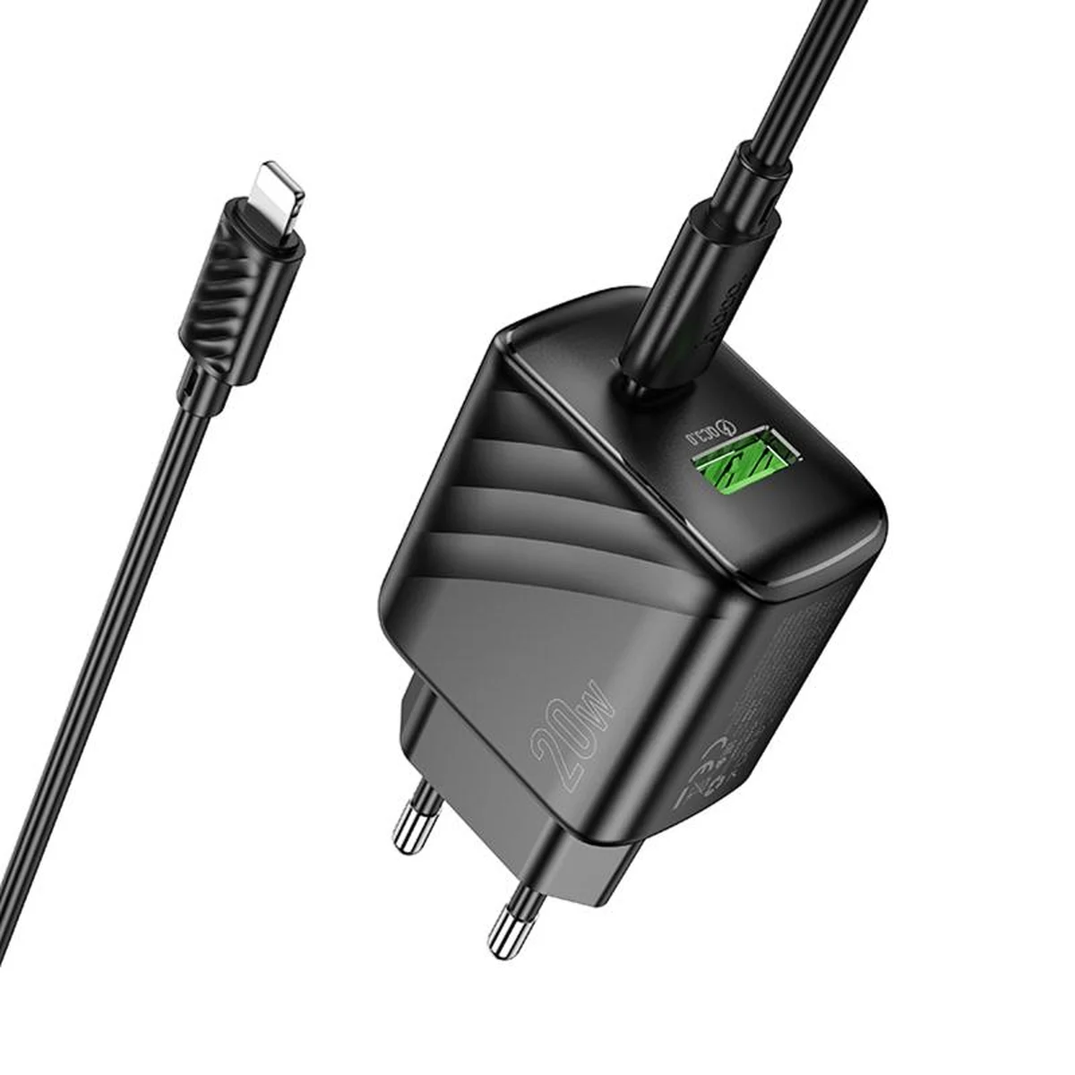 СЗУ Hoco CS25A Rico PD20W+QC3.0 (1USB-A/1C) + кабель Type-C to Lightning Black