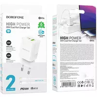 СЗУ Borofone BN14 Royal PD30W+QC3.0 (1USB-A/1C) + кабель Type-C to Lightning White