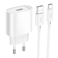 СЗУ Hoco C109A Fighter 10.5W (1USB-A) + кабель USB для Type-C White