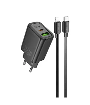 СЗУ Hoco N63 Gentle PD30W+QC3.0 (1USB-A/1C) + кабель Type-C to Lightning Black
