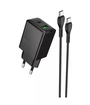 СЗУ Hoco N71 Nuevo PD30W+QC3.0 (1USB-A/1C)  + кабель Type-C to Type-C Black