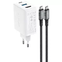 СЗУ Acefast A17 PD65W GaN (1USB-A/1C/1HDMI) + кабель Type-C to Type-C White