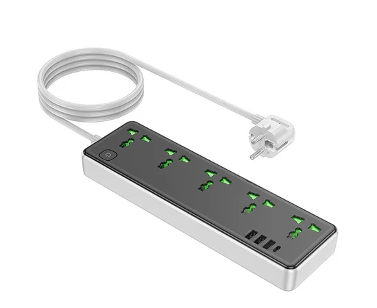 Удлинитель Hoco AC13A Safety Socket (3USB-A/1C/5xSocket) (1.5m) Black