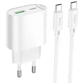 СЗУ Hoco C109A Fighter PD20W+QC3.0 (1USB-A/1C) + кабель Type-C to Type-C White
