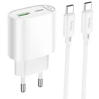 СЗУ Hoco C109A Fighter PD20W+QC3.0 (1USB-A/1C) + кабель Type-C to Type-C White