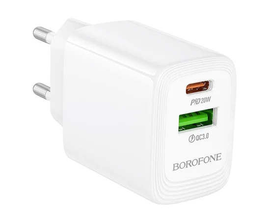 СЗУ Borofone BN27 Fuente PD20W+QC3.0 (1USB-A/1C) White