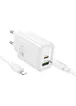 СЗУ Hoco N63 Gentle PD30W+QC3.0 (1USB-A/1C) + кабель Type-C to Lightning White