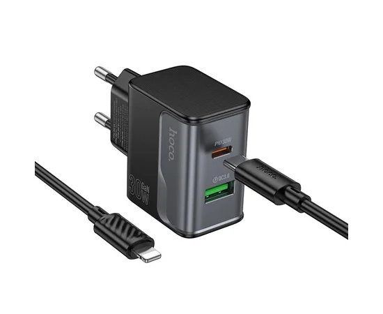 СЗУ Hoco CS73A Star Speed PD30W+QC3.0 (1USB-A/1C) + кабель Type-C to Lightning Midnight Black
