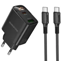 СЗУ Borofone BA96A Ilustre with digital display PD20W+QC3.0 (1USB-A/1C) + кабель Type-C to Type-C Black