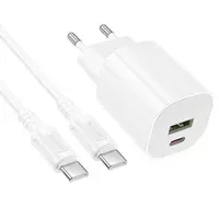 СЗУ Borofone BA104A Pudding PD20W+QC3.0 (1USB-A/1C) + кабель Type-C to Type-C White