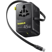 Мережевий універсальний перехідник Baseus AG11 45W with retractable cable (2USB-A/1C/1Socket) (E0307F) Cosmic Black