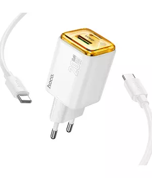 СЗУ Hoco N52 Monsoon PD20W+QC3.0 (1USB-A/1C) + кабель Type-C to Type-C White