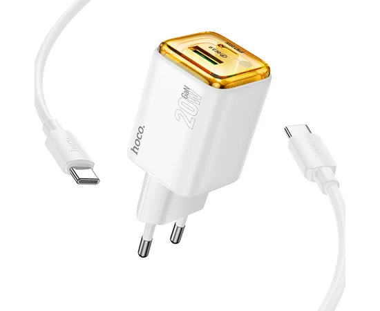СЗУ Hoco N52 Monsoon PD20W+QC3.0 (1USB-A/1C) + кабель Type-C to Type-C White