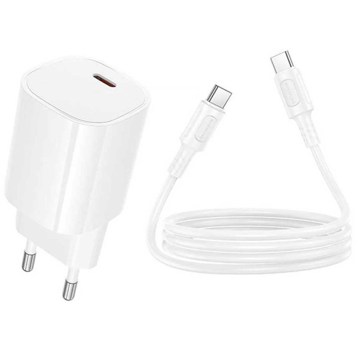 СЗУ Borofone BA103A Pudding PD20W (1USB-C) + кабель Type-C to Type-C White
