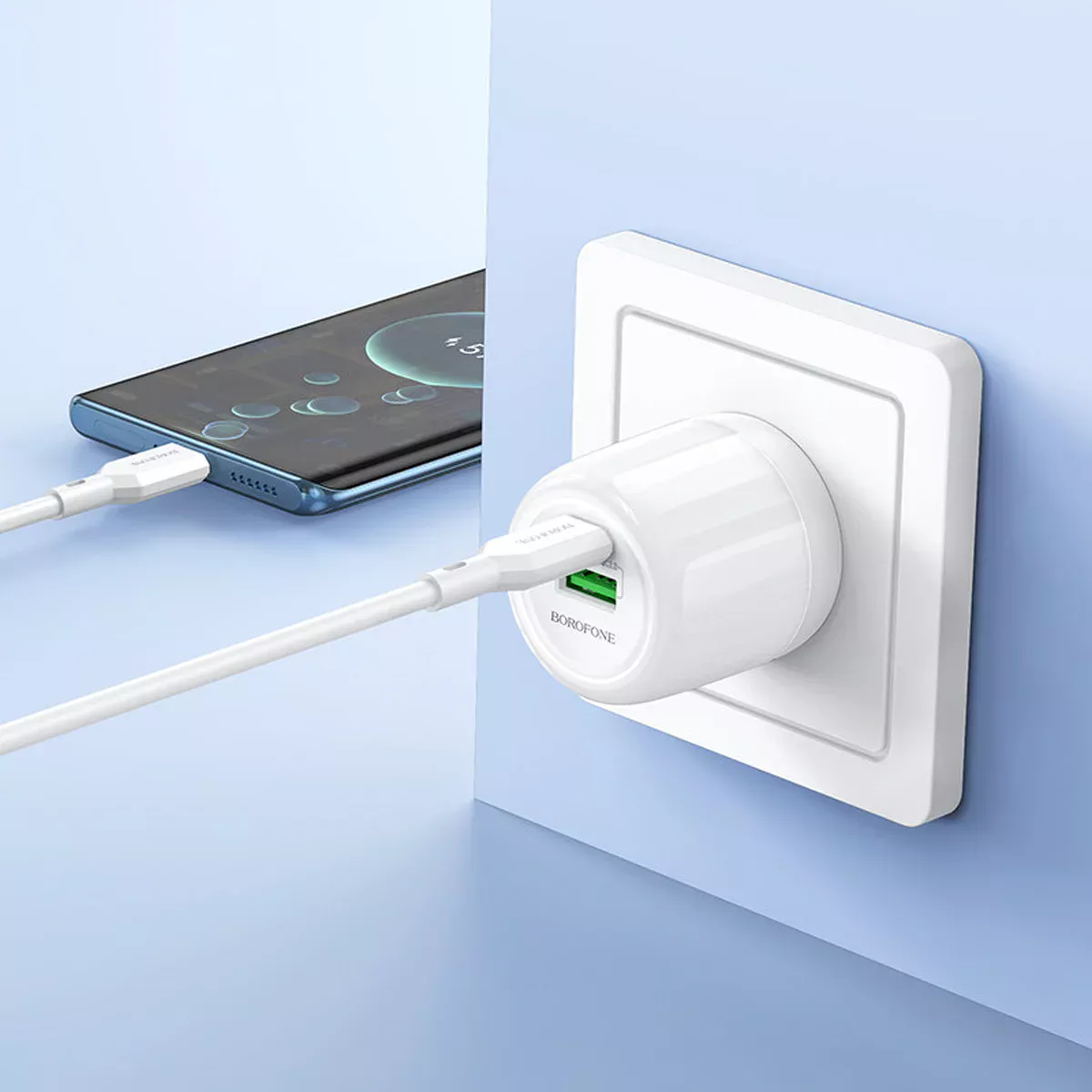 СЗУ Borofone BA94A Lustrous PD30W+QC3.0 (1USB-A/1C) + кабель Type-C to Type-C White