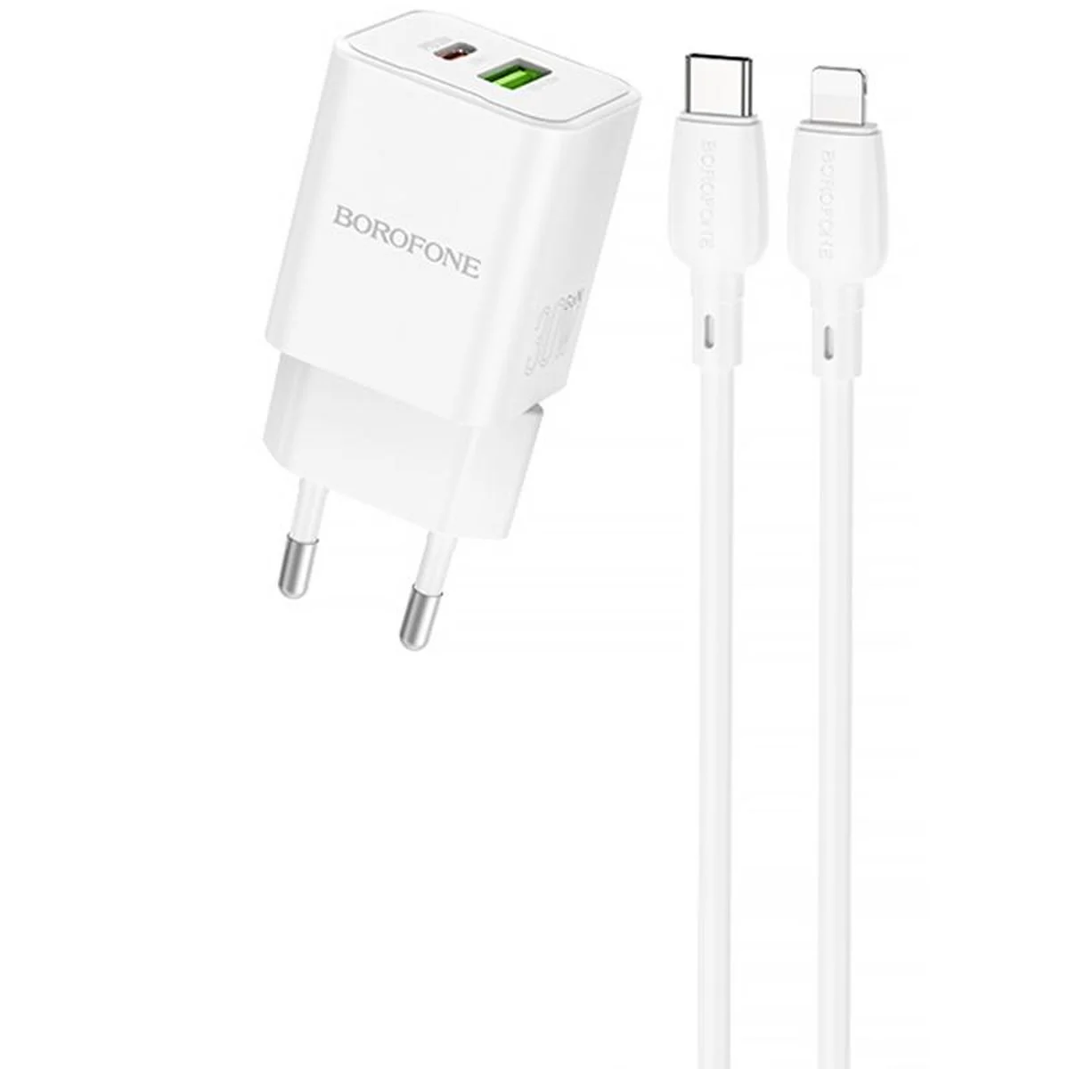 СЗУ Borofone BN14 Royal PD30W+QC3.0 (1USB-A/1C) + кабель Type-C to Lightning White