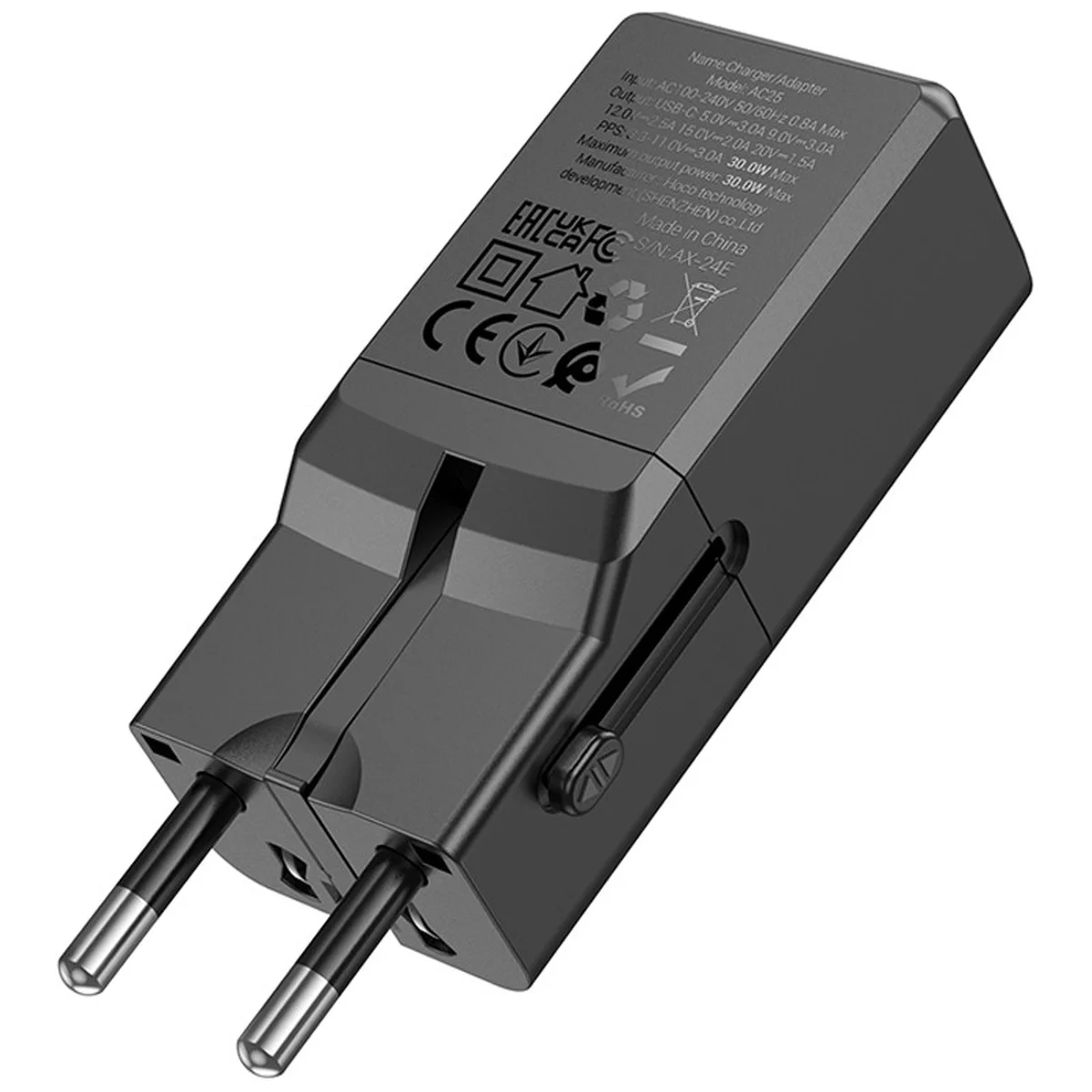СЗУ Hoco AC25 Mini PD30W (1USB-C) universal travel charger Black
