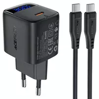 СЗУ Acefast A115 PD30W GaN (1USB-C) + кабель Type-C to Type-C Black