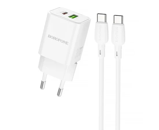 СЗУ Borofone BN14 Royal PD30W+QC3.0 (1USB-A/1C) + кабель Type-C to Type-C White