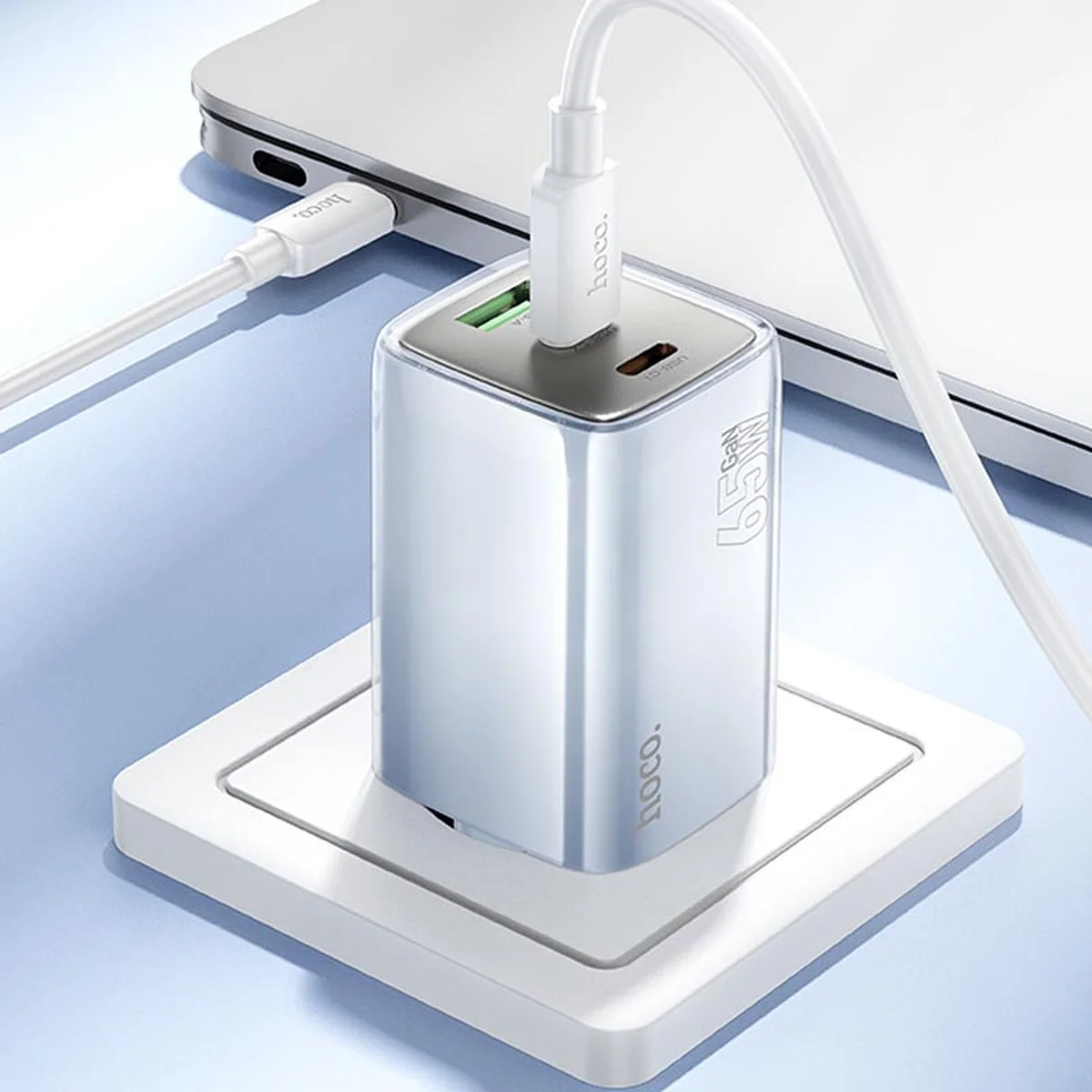 СЗУ Hoco N49 Glorious PD65W (1USB-A/2C) + кабель Type-C to Type-C Blue