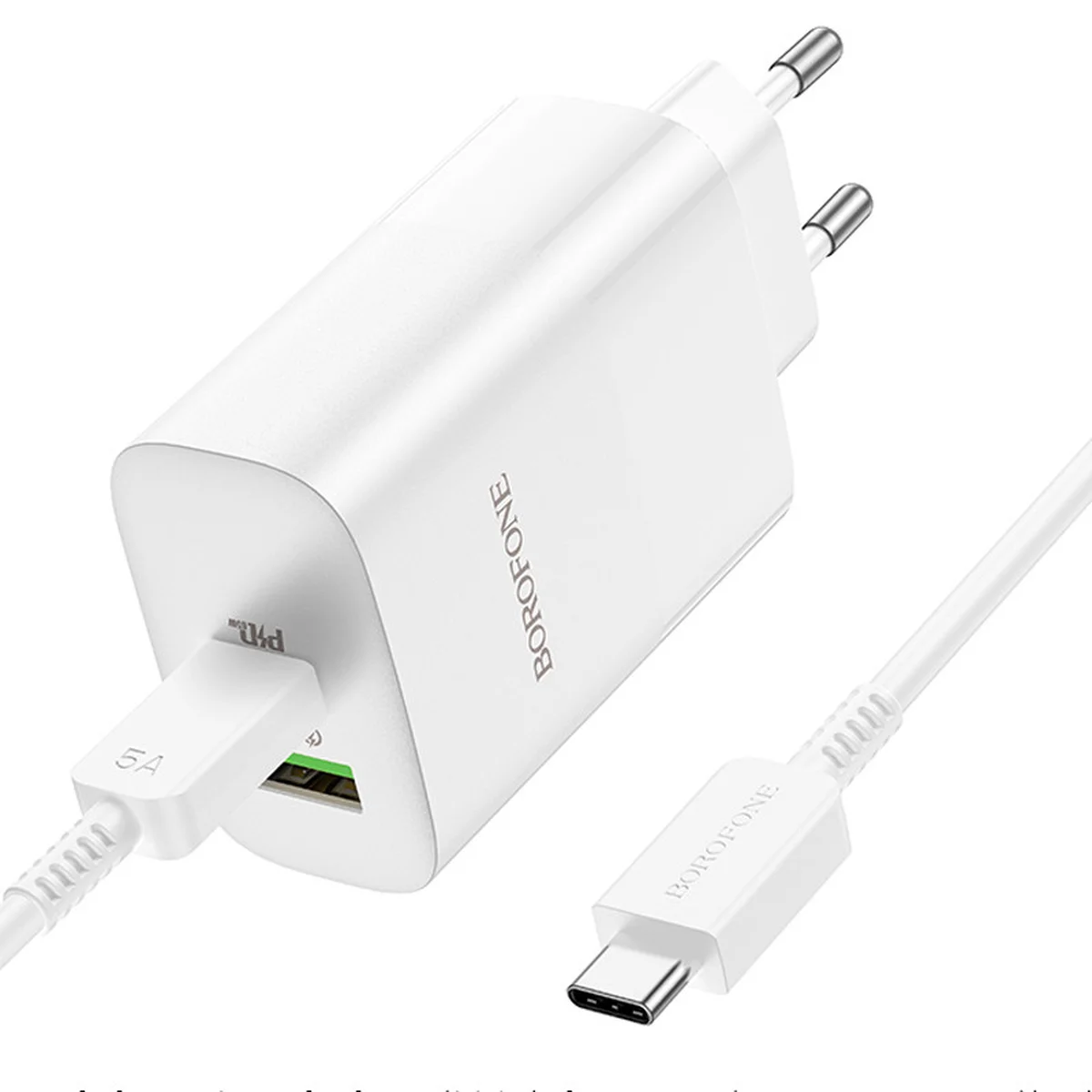 СЗУ Borofone BN10 Sunlight PD65W (1USB-A/1C) + кабель Type-C to Type-C White