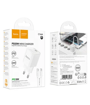 СЗУ Hoco C146A Charm PD20W (1USB-C) + кабель Type-C to Type-C White