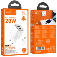 СЗУ Hoco N46 Glorious PD20W+QC3.0 (1USB-A/1C) + Type-C to Lightning White