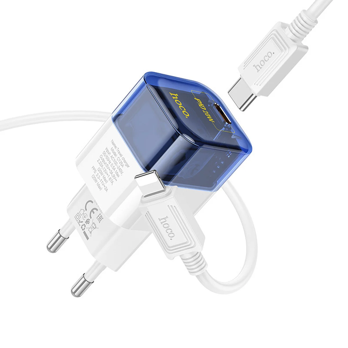 СЗУ Hoco C125A Transparent 1C PD20W + Type-C to Lightning Transparent blue