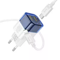 СЗУ Hoco C125A Transparent 1C PD20W + Type-C to Lightning Transparent blue