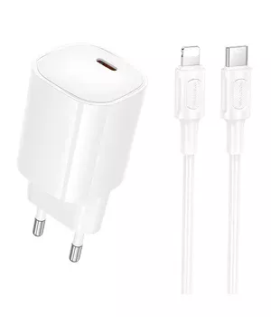 СЗУ Borofone BA103A Pudding PD20W (1USB-C) + кабель Type-C to Lightning White