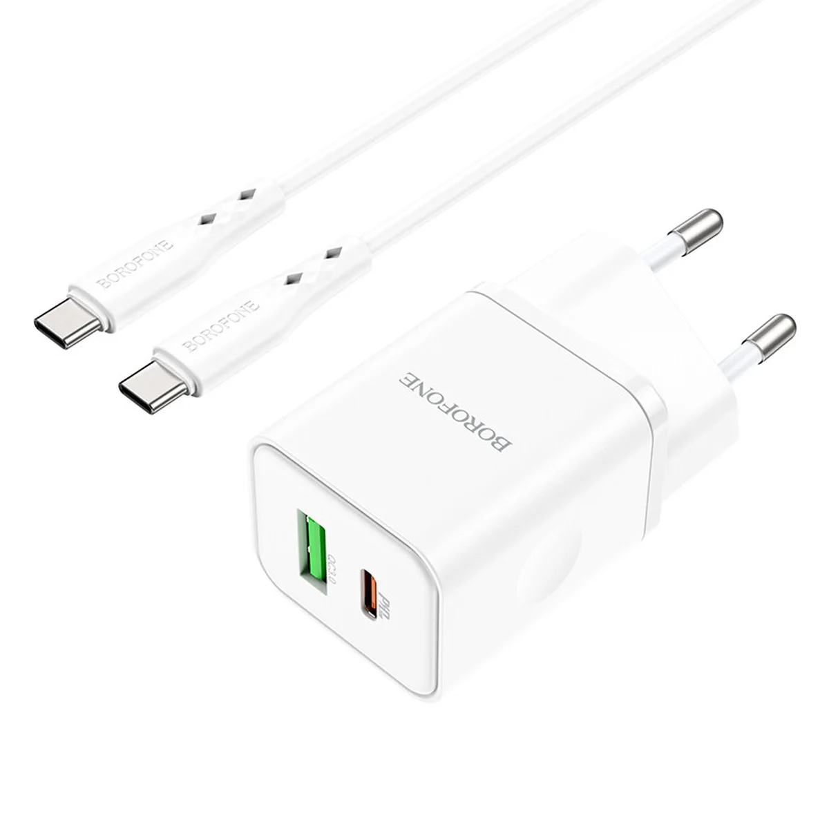 СЗУ Borofone BN7 PD20W+QC3.0 (1USB-A/1C) + кабель Type-C to Type-C White
