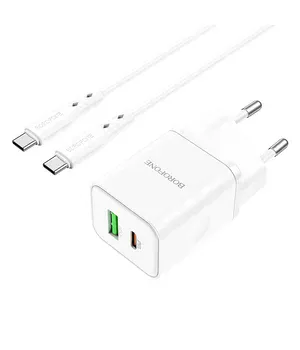 СЗУ Borofone BN7 PD20W+QC3.0 (1USB-A/1C) + кабель Type-C to Type-C White