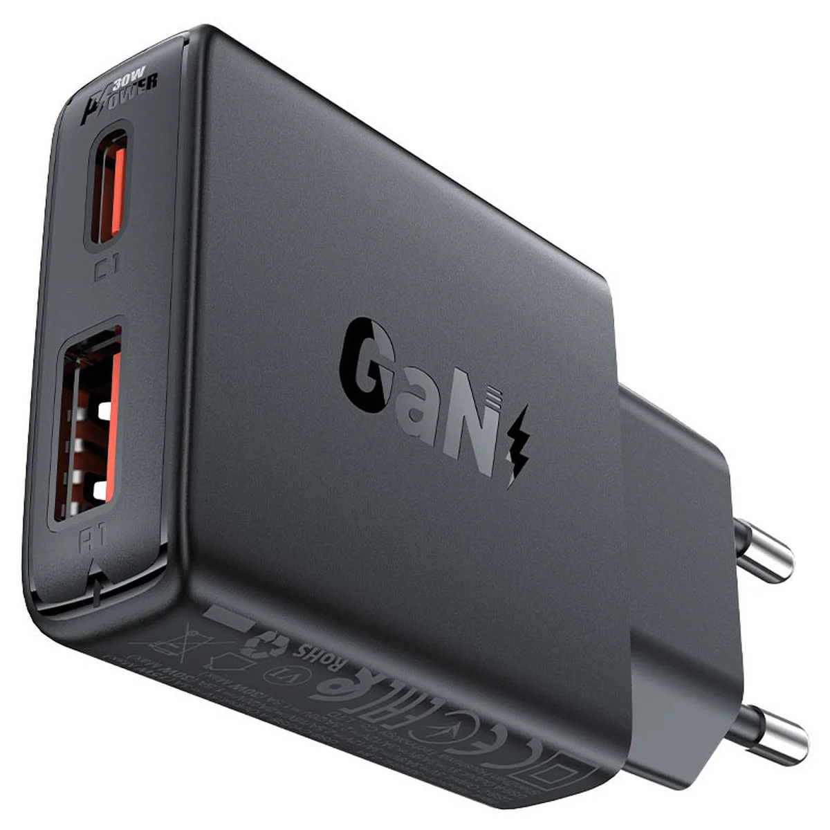 СЗУ Acefast A69 PD30W GaN (USB-C+USB-A) Black