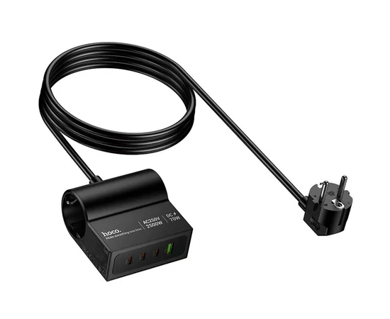 СЗУ Hoco AC34 Win 2 position 70W QC+PD (1USB-A/3C/1Socket) (1.5m) Black