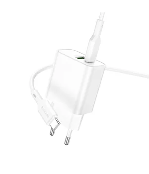 СЗУ Borofone BA88A Navy PD20W+QC3.0 (1USB-A/1C) + кабель Type-C to Type-C White