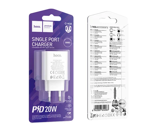 СЗУ Hoco C143A Benefit PD20W (1USB-C) White