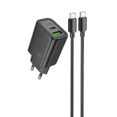 СЗУ Hoco N61 Gentle PD20W+QC3.0 (1USB-A/1C) + кабель Type-C to Type-C Black