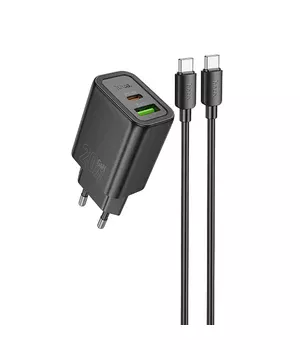 СЗУ Hoco N61 Gentle PD20W+QC3.0 (1USB-A/1C) + кабель Type-C to Type-C Black
