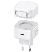 СЗУ Usams US-CC209 GaN With Lightning Magnetic Retractable Cable Module XMF Ser. 35W (2USB-C) White