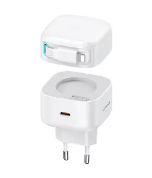 СЗУ Usams US-CC209 GaN With Lightning Magnetic Retractable Cable Module XMF Ser. 35W (2USB-C) White