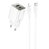 СЗУ Hoco N46 Glorious PD20W+QC3.0 (1USB-A/1C) + Type-C to Lightning White