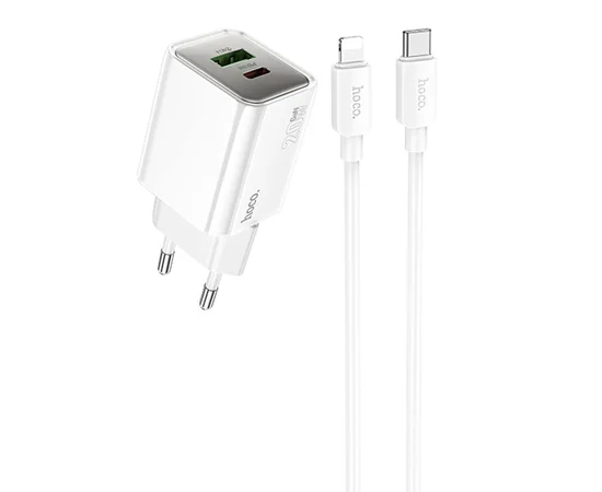 СЗУ Hoco N46 Glorious PD20W+QC3.0 (1USB-A/1C) + Type-C to Lightning White