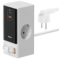 СЗУ Baseus OS PowerCombo Digital PowerStrip+Retractable-C 65W (1USB-A/1C/2Socket) (1.5m) (PSLR000) Glacier White
